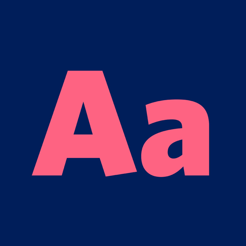 Korallröda bokstäver "Aa" på mörkblå bakgrund, del av typografipresentationen för rapporten.